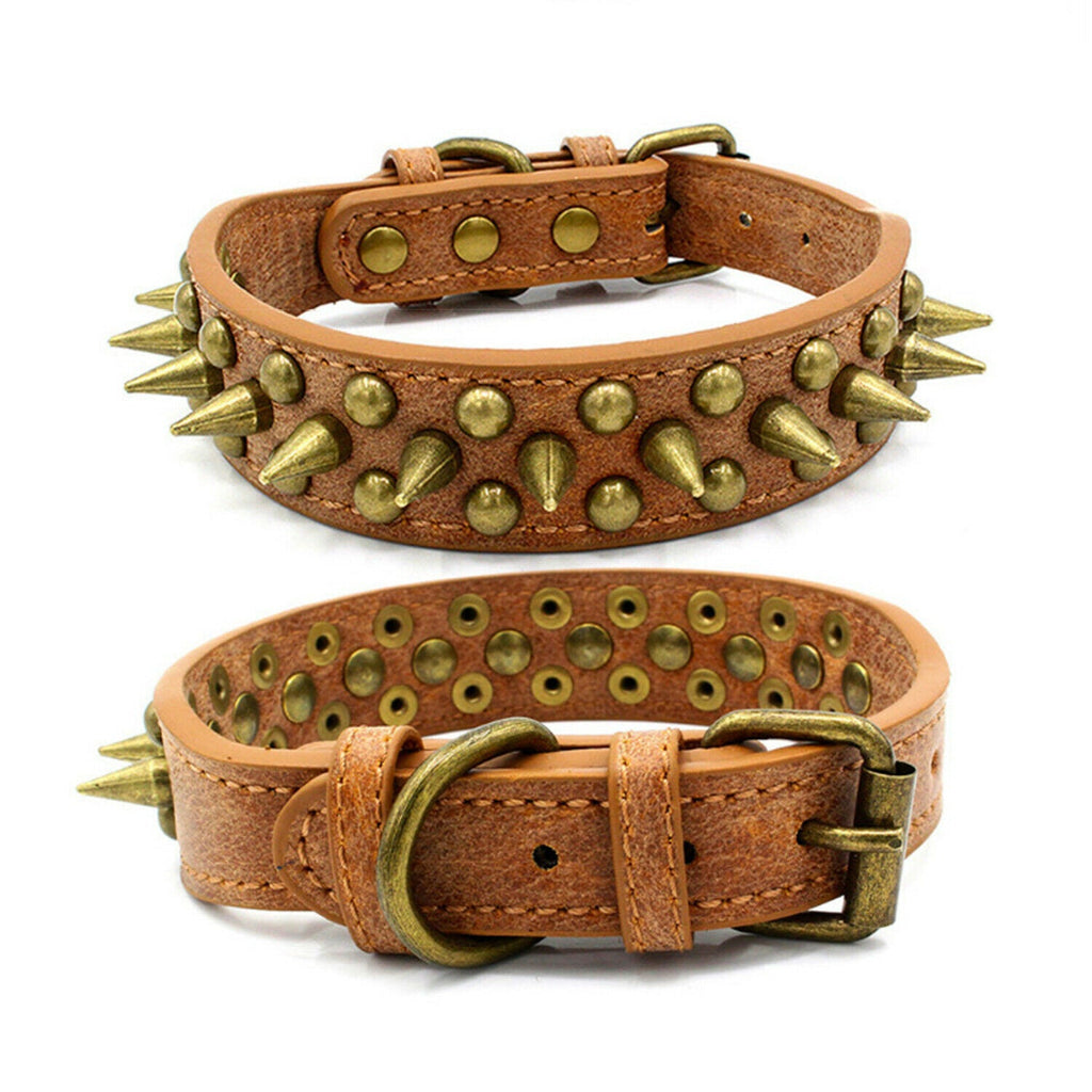 Retro Studded Leather Dog Collar S-XL